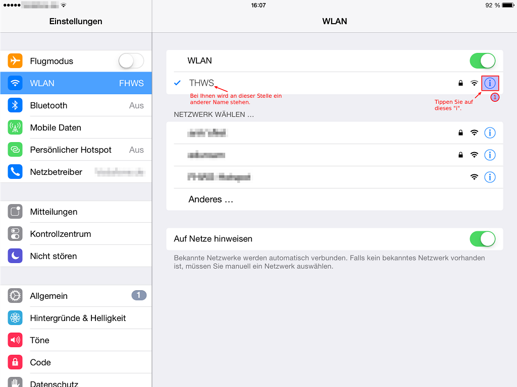 WLAN configuration iPad