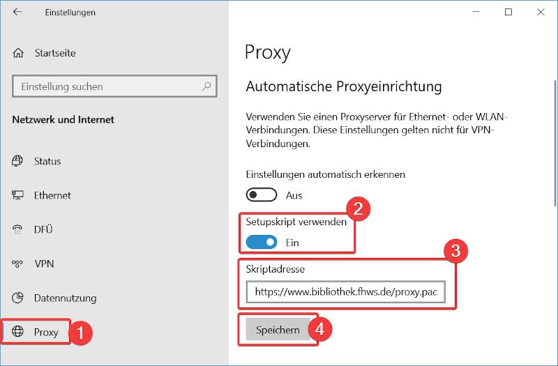 Windows 10-Einstellungen: Proxy