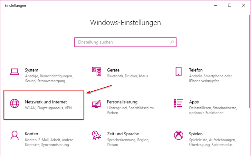 Windows 10-Einstellungen: Netzwerk und Internet